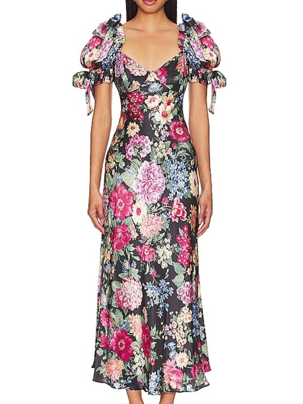 Selkie Black Silk Floral Maxi Dress